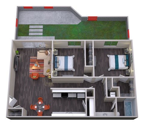 A 3D rendered image of a dollhouse interior.